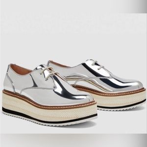 Zara Metallic Silver Platform Derby Shoes Sz 40 EU 9 US